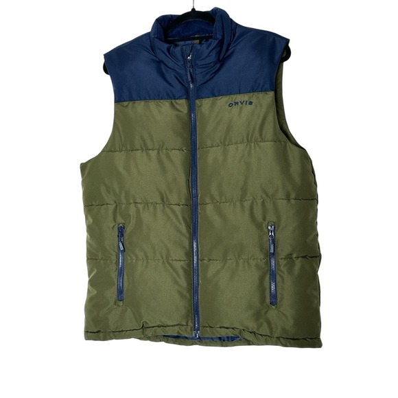 ORVIS Puffer Vest Mens Green Blue Full Zipped Pockets Sleeveless Excellent - Picture 2 of 12